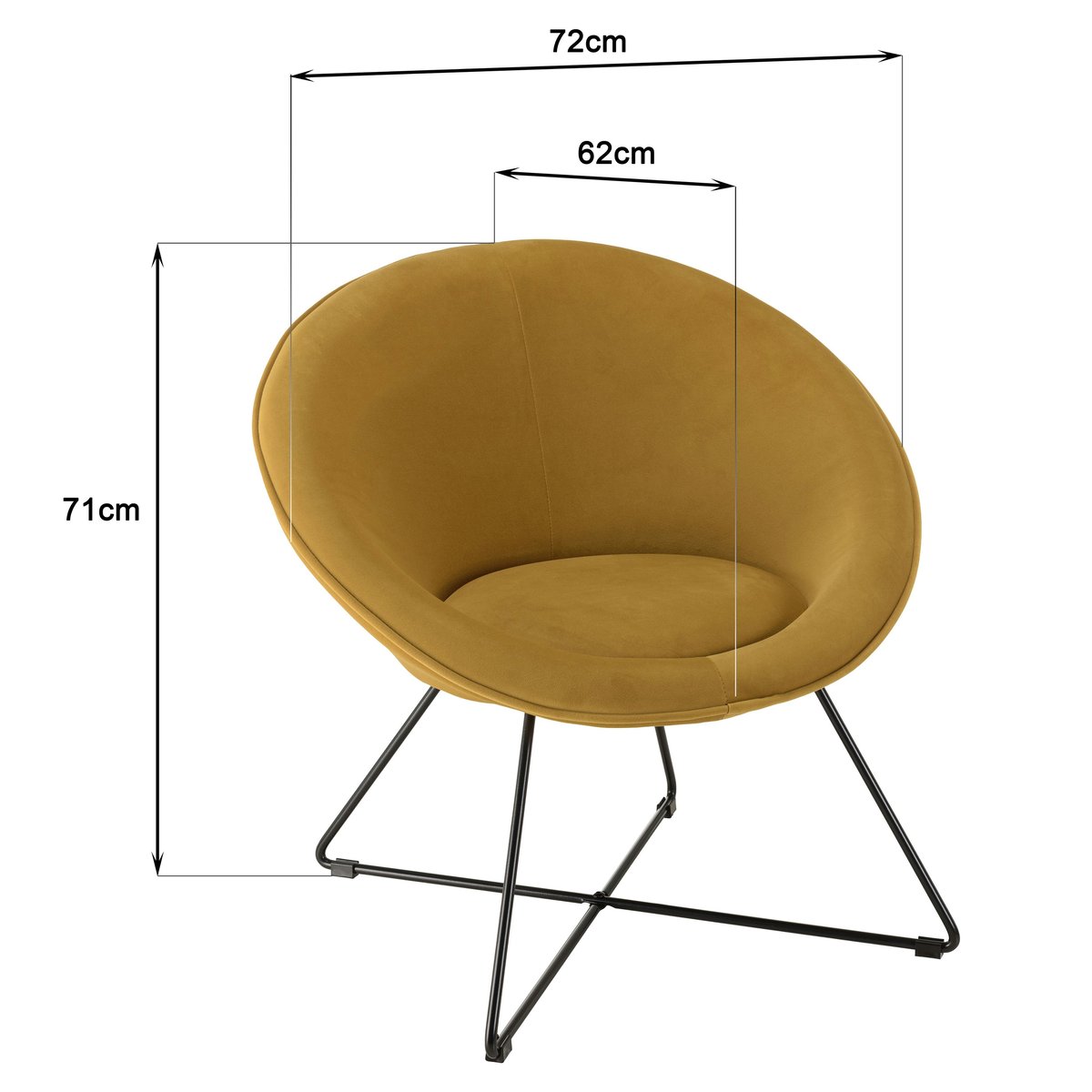 Fauteuil rond design velours moutarde TIM jaune, PIER IMPORT