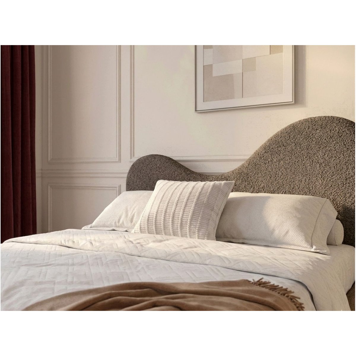 Lit revêtement tissu bouclette, CELINA marron, BOBOCHIC