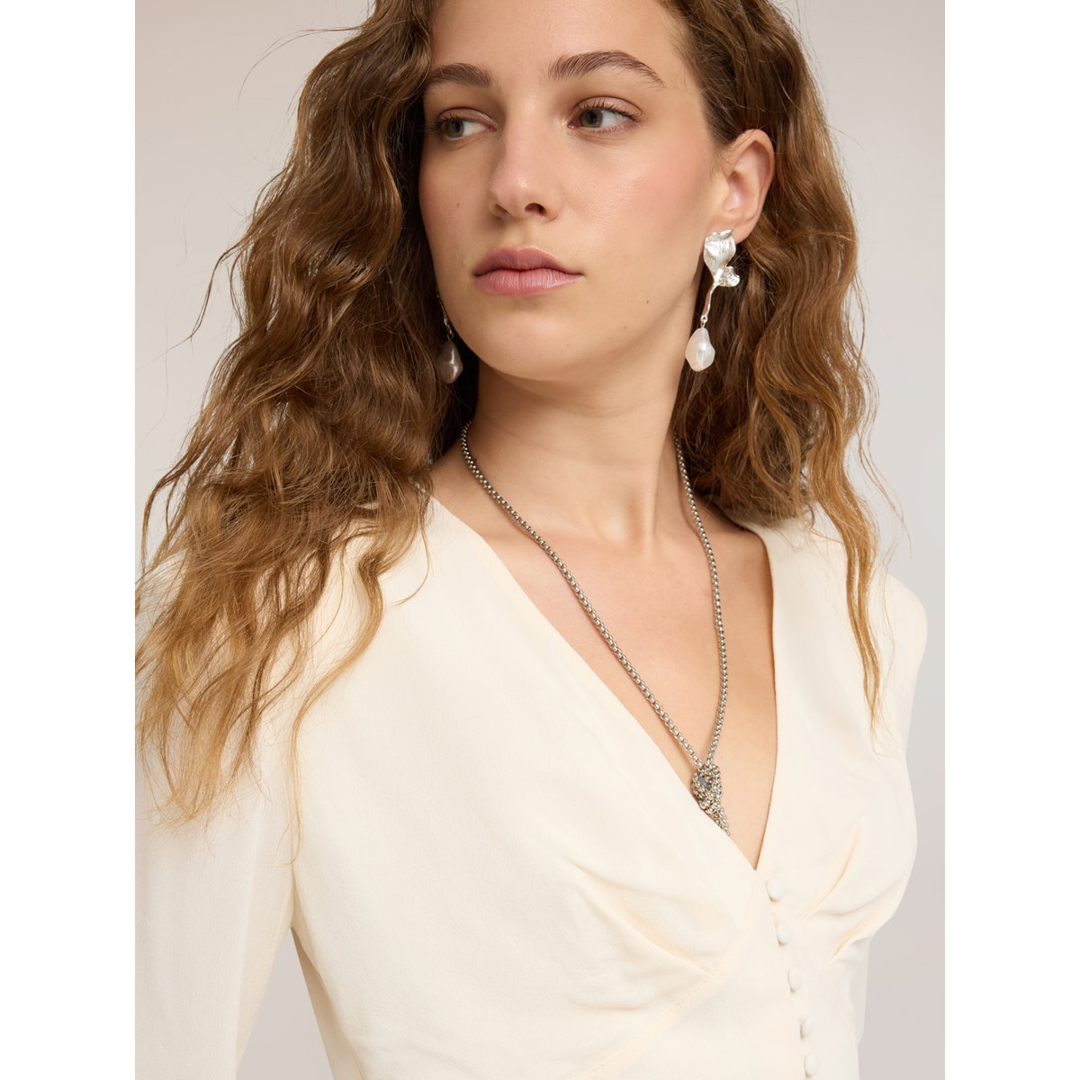 Chemise avec boutons recouverts blanc, MOTIVI