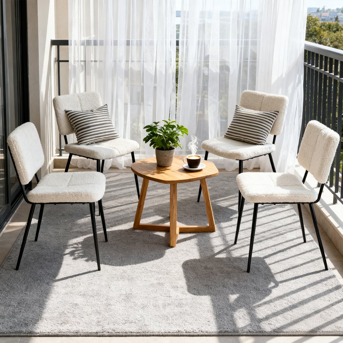 Lot de 4 chaises de salle à manger en bouclette, POMONA beige, MEUBLES COSY