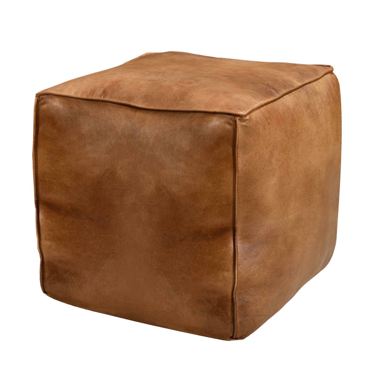 Pouf carré en cuir 40 cm - ARRAH marron vieilli, MAISON PAVANE