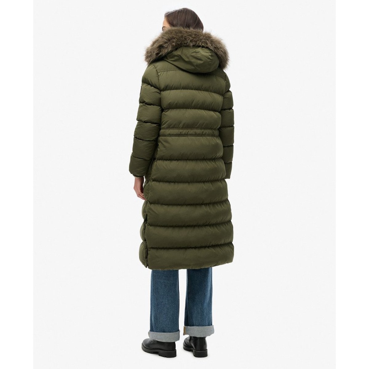 Manteau long en imitation fourrure Everest kaki militaire, SUPERDRY