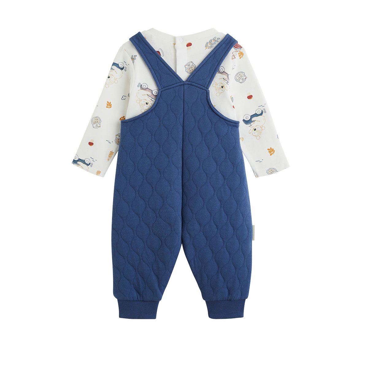 Ensemble salopette bébé en coton matelassé et t-shirt Emile bleu, PETIT BEGUIN