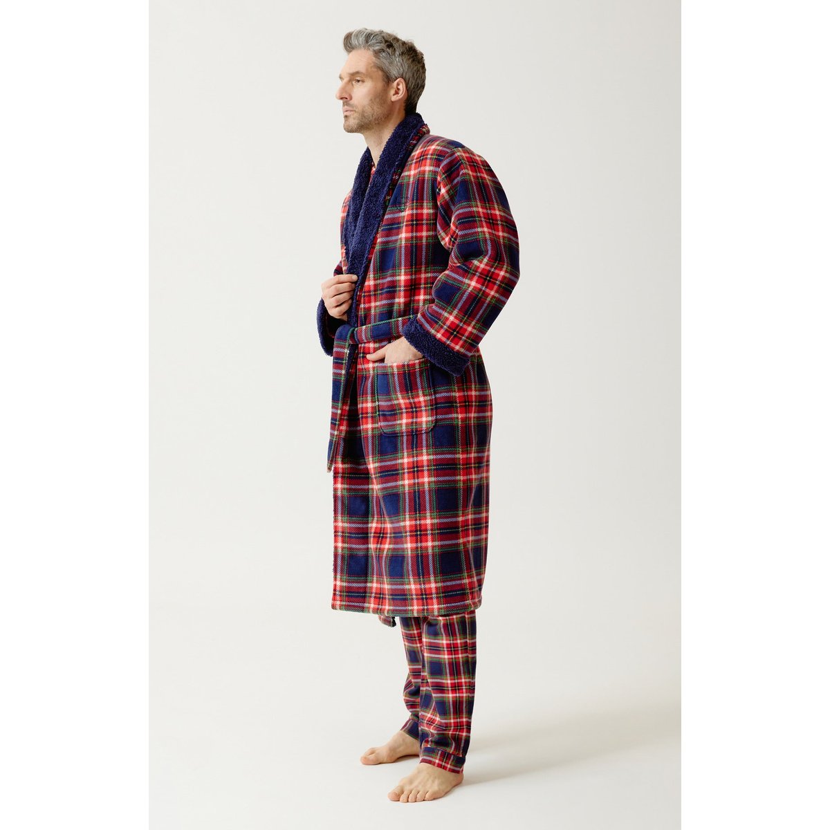 Robe de chambre en polaire à carreaux Léon rouge, ARTHUR