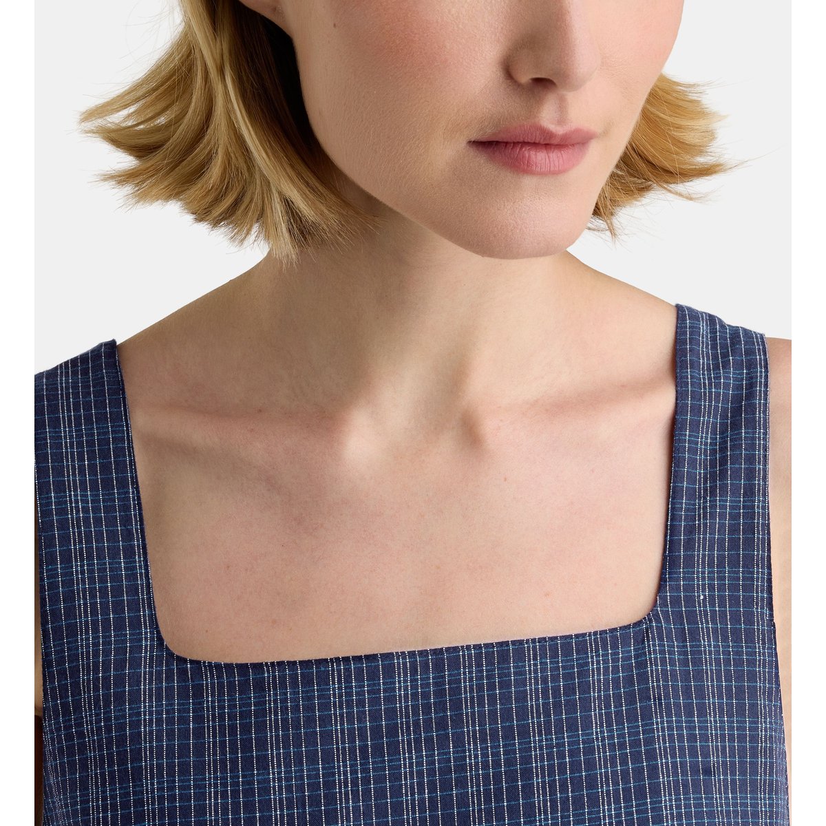 Robe droite courte eugenie azul à carreaux en coton bio bleu, GALERIES LAFAYETTE