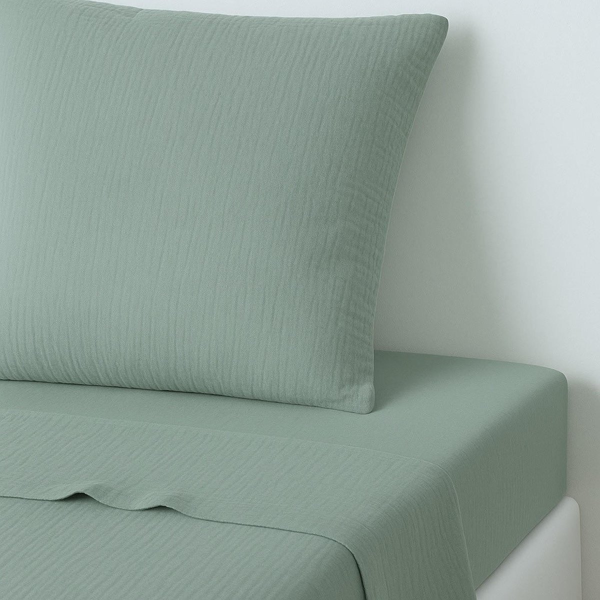 Drap plat gaze de coton CARLA vert céladon, FEBRONIE