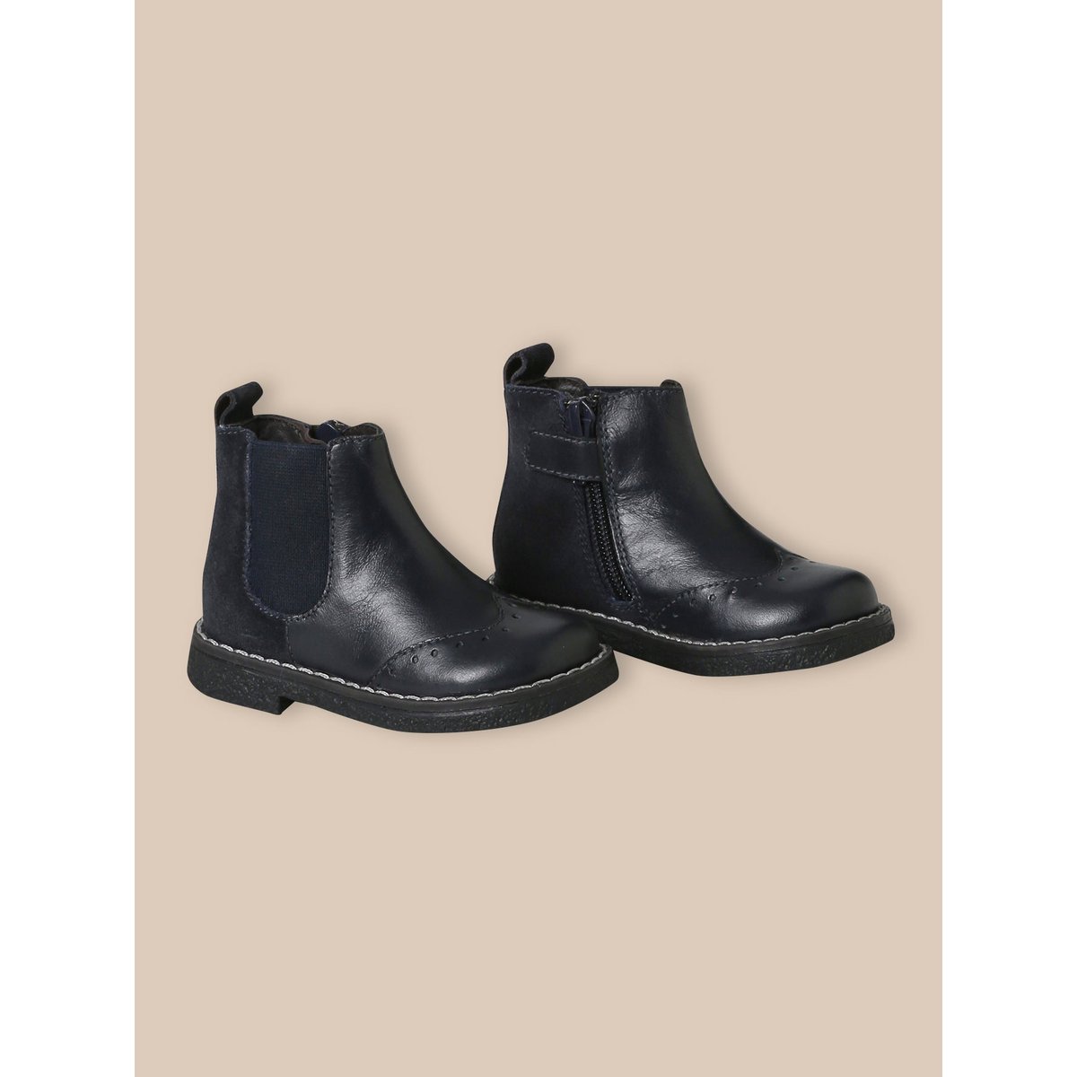 Boots Chelsea en cuir marine, CYRILLUS
