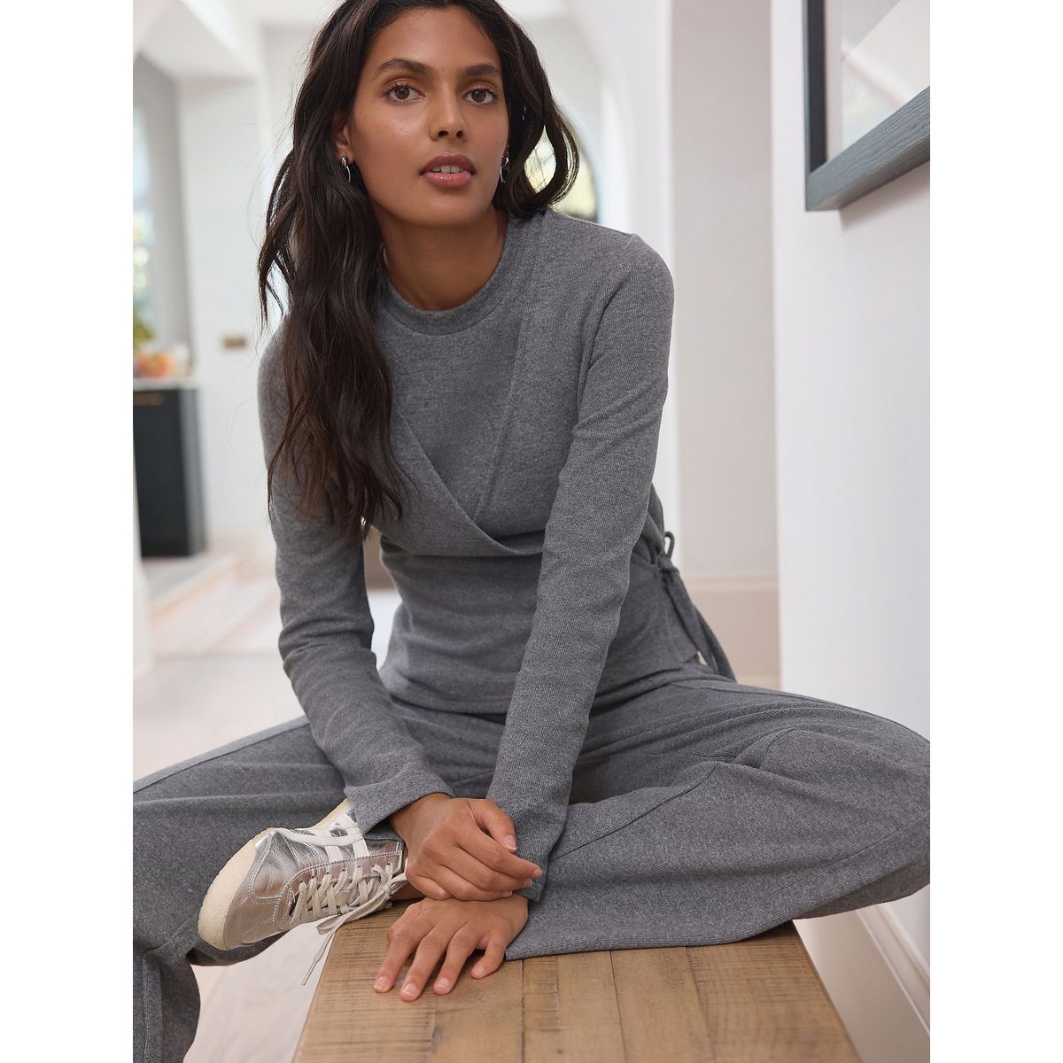 Pantalon ample en maille côtelée douce gris anthracite, NEXT