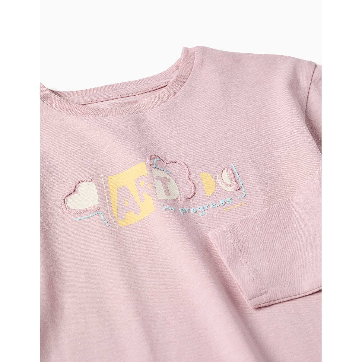 T-shirt en coton à manches longues avec imprimé et volants mauve clair, ZIPPY