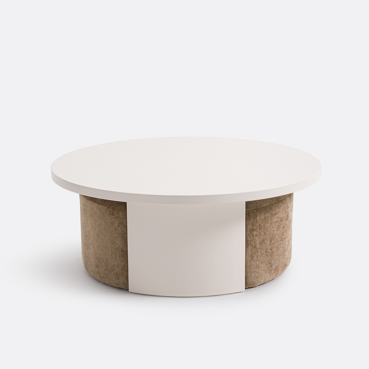 Table basse laquée, et ses 2 poufs en tissu texturé, JEN ecru, LA REDOUTE INTERIEURS