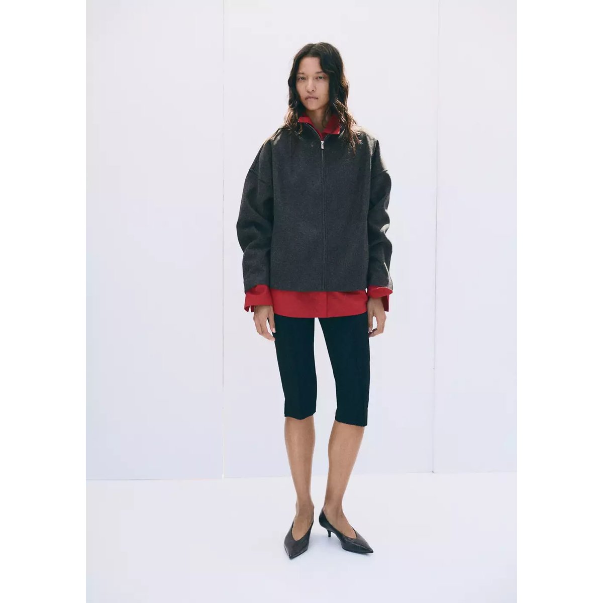 Veste texturée à col montant gris, MANGO