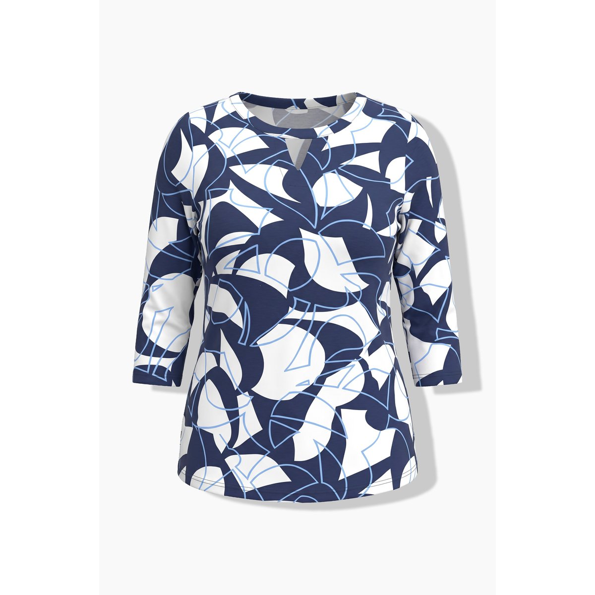 T-shirt décolleté rond et manches 3/4 marine, ULLA POPKEN
