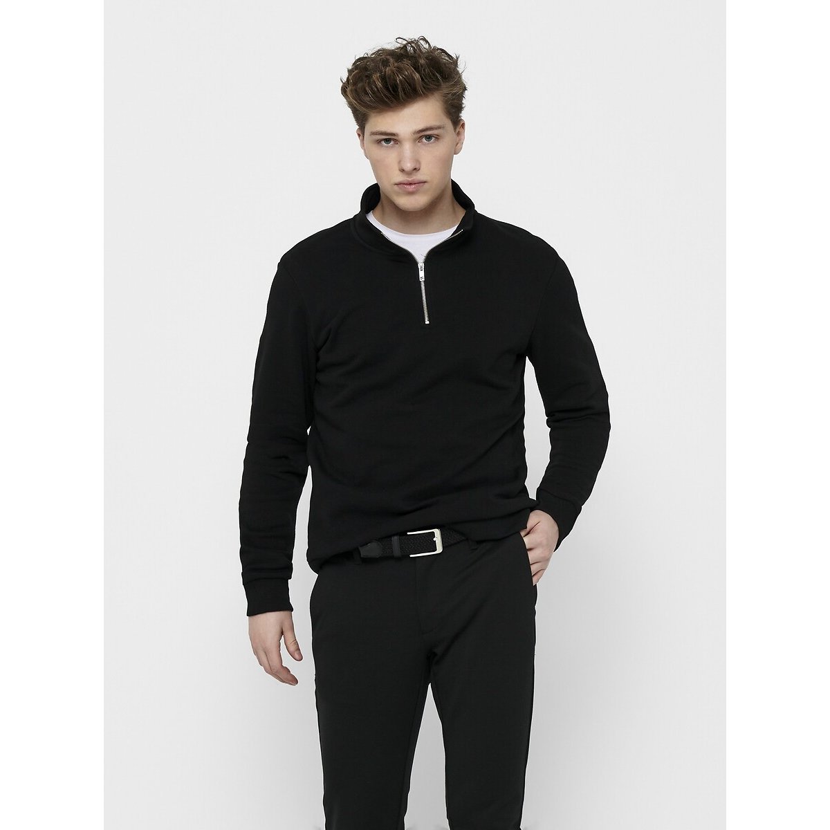 Sweat demi-zippé noir, ONLY & SONS
