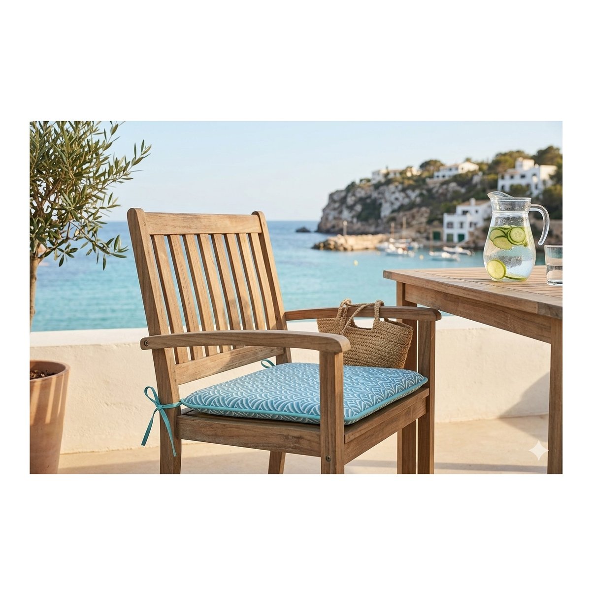 Galette de chaise motif graphique bleu, EDEN