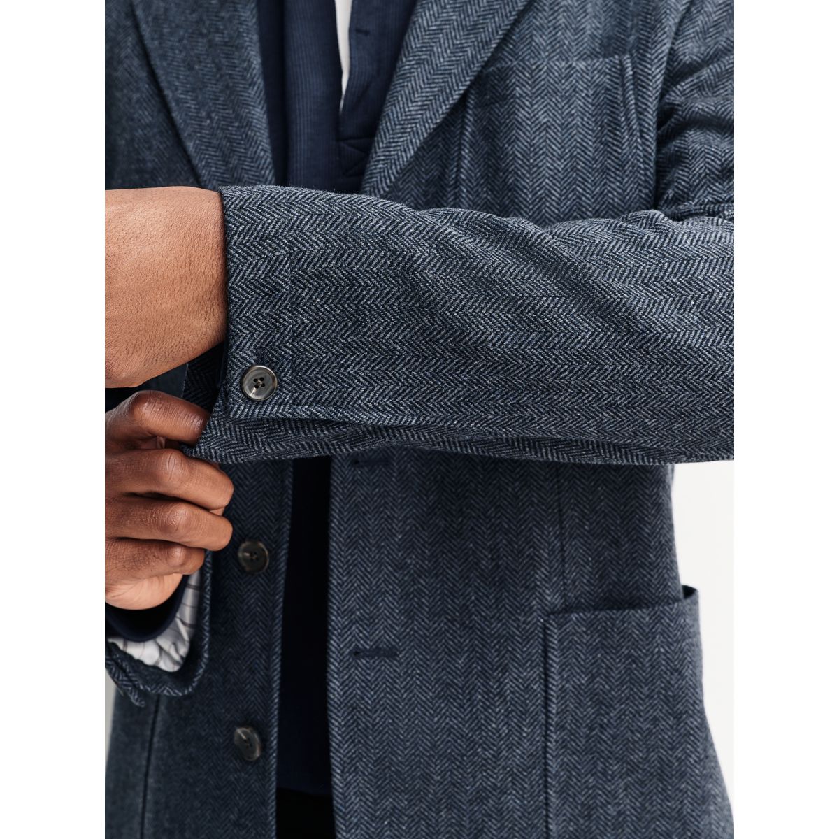 Blazer regular en laine à chevrons bleu marine, NEXT