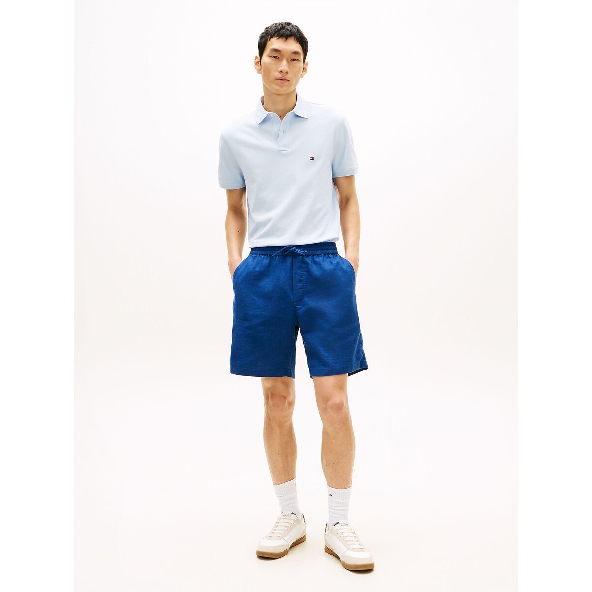 Short en lin mélangé bleu denim, TOMMY HILFIGER