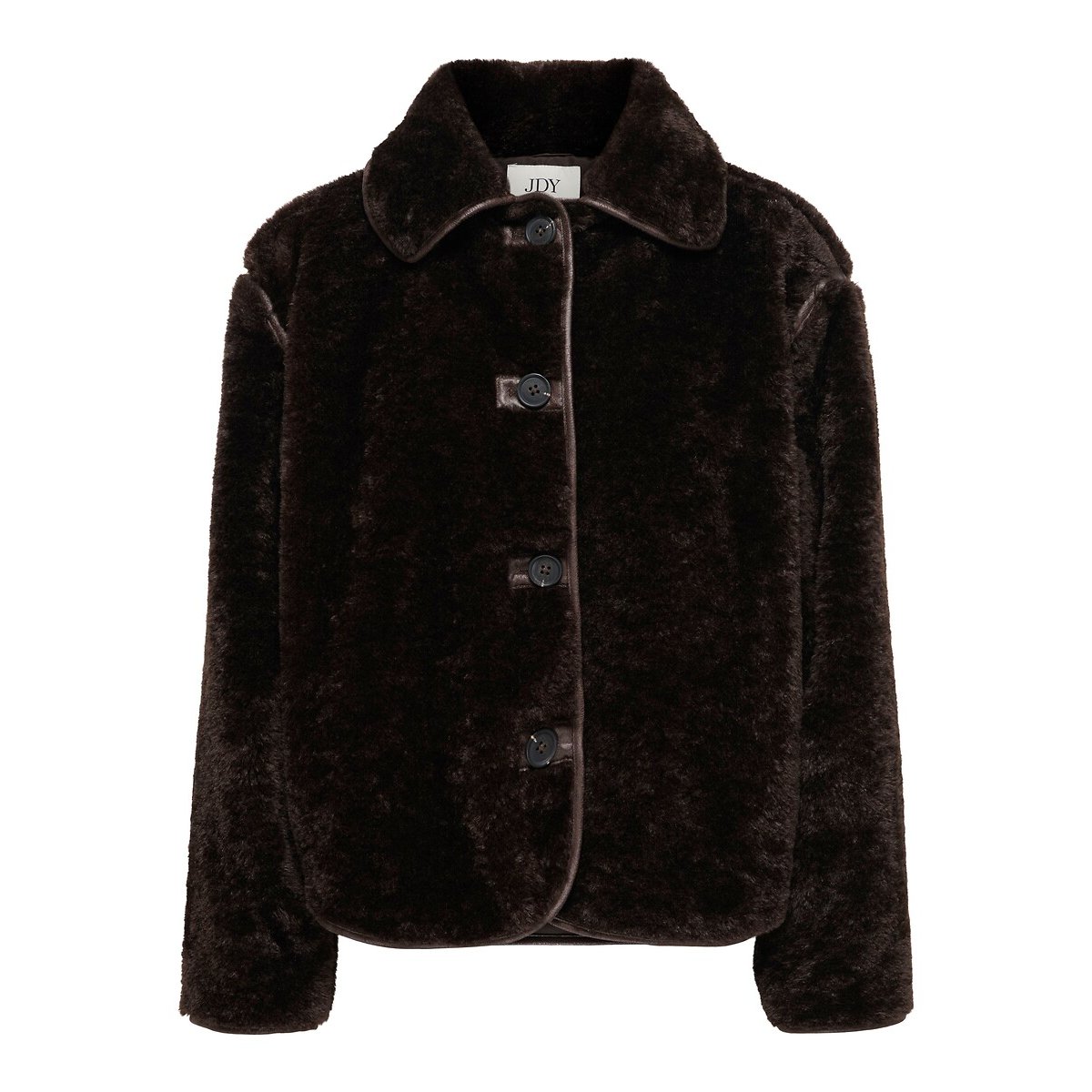 Manteau boutonné en imitation fourrure marron chocolat, JDY