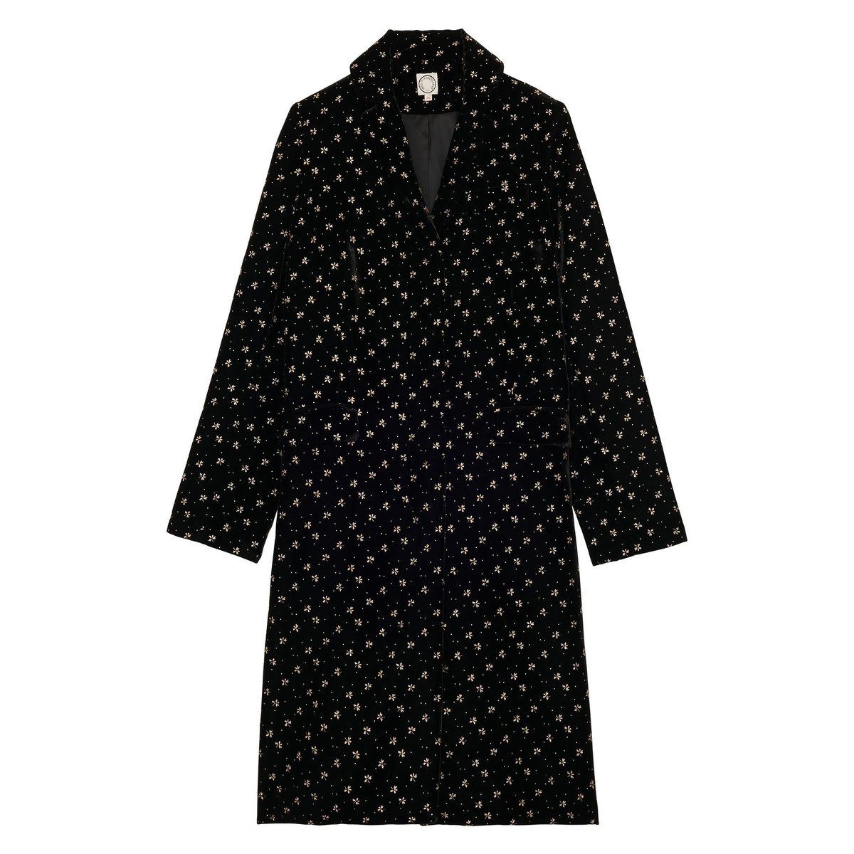 Manteau en velours lisse imprimé doré franck noir, INES DE LA FRESSANGE PARIS