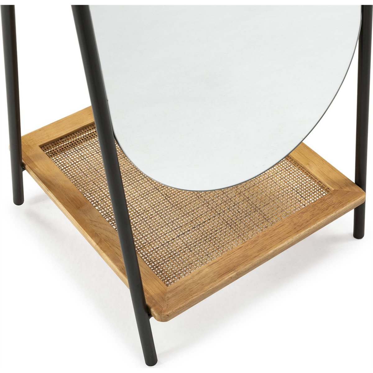 Miroir sur pied avec tablette en rotin noir et naturel, RECOLLECTION