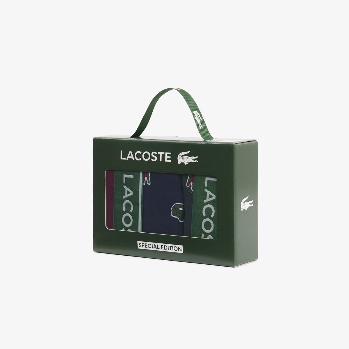Lote de 3 bóxer burdeos + marino + verde, LACOSTE