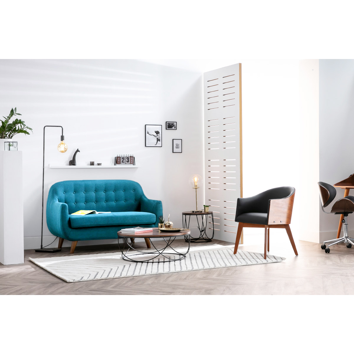 Canapé scandinave déhoussable 2 places YNOK bleu canard, MILIBOO