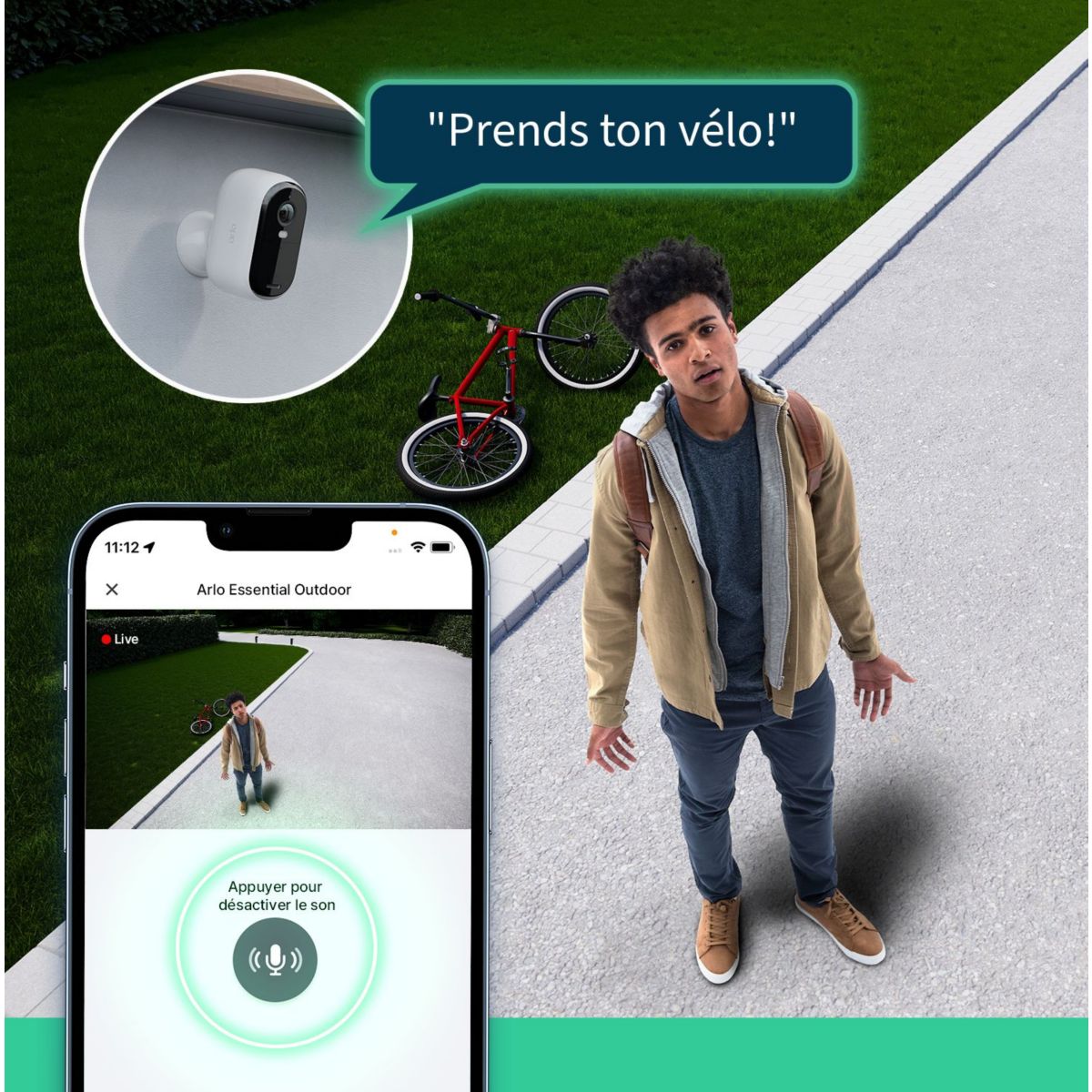 Caméra de surveillance 3 caméras Essential 2K couleur unique, ARLO