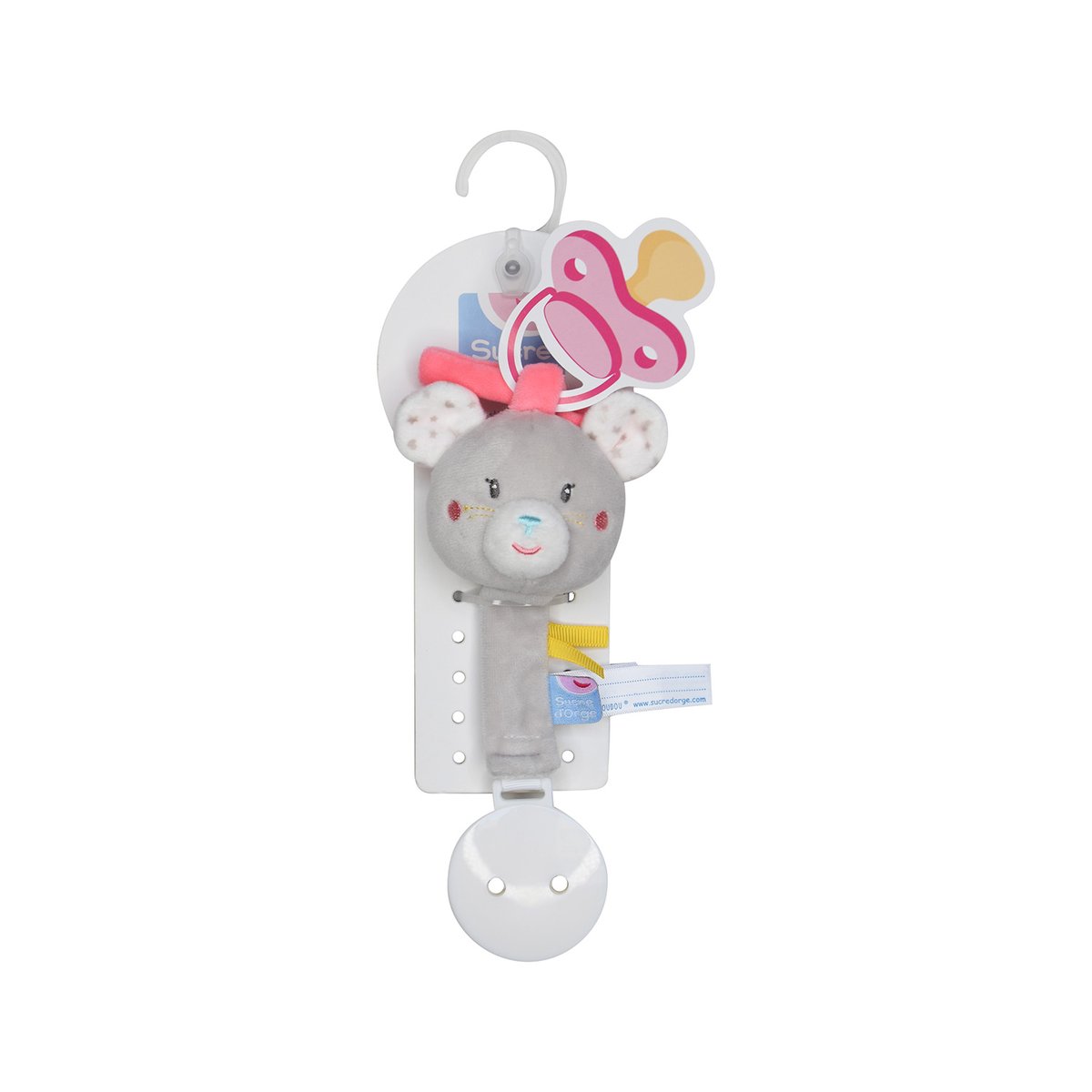 Attache tetine souris rose, SUCRE D'ORGE
