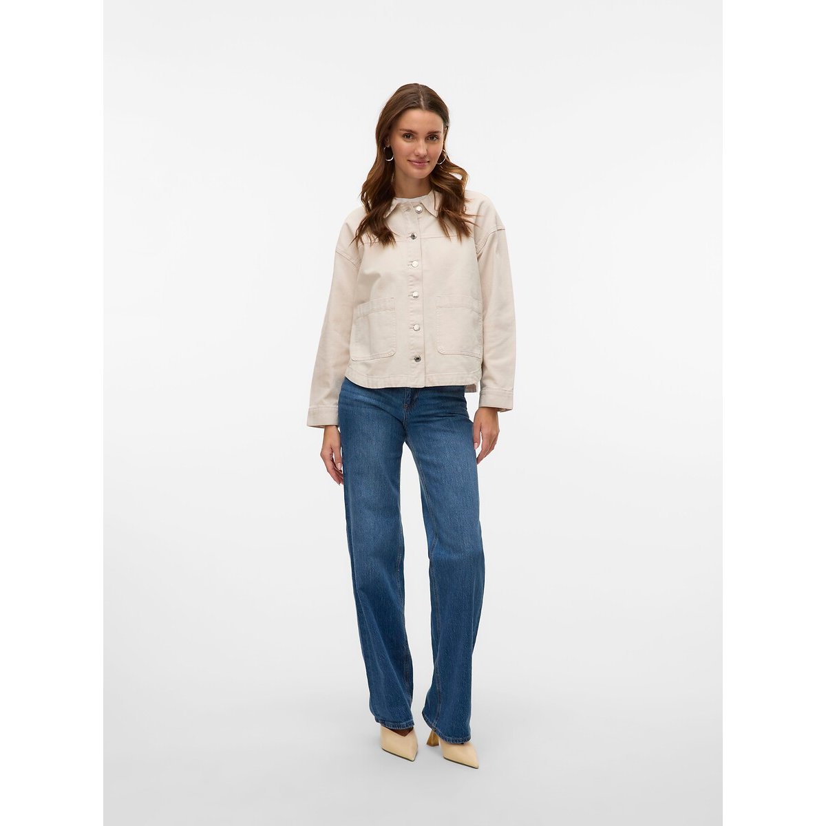 Geknöpfte Jeansjacke mit Taschen, Polokragen ecru, VERO MODA