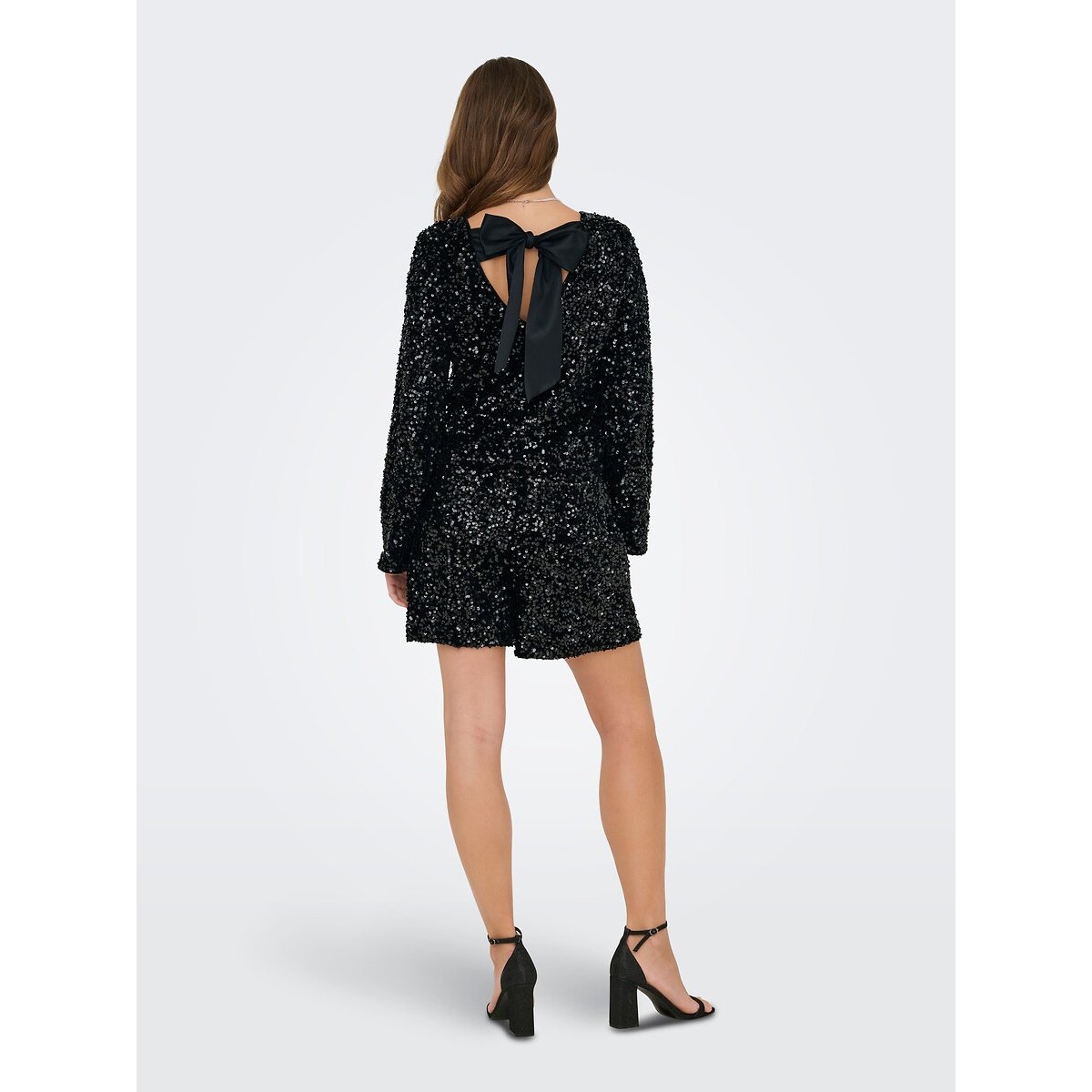 Top à sequins manches longues, nœud dans le dos noir, ONLY