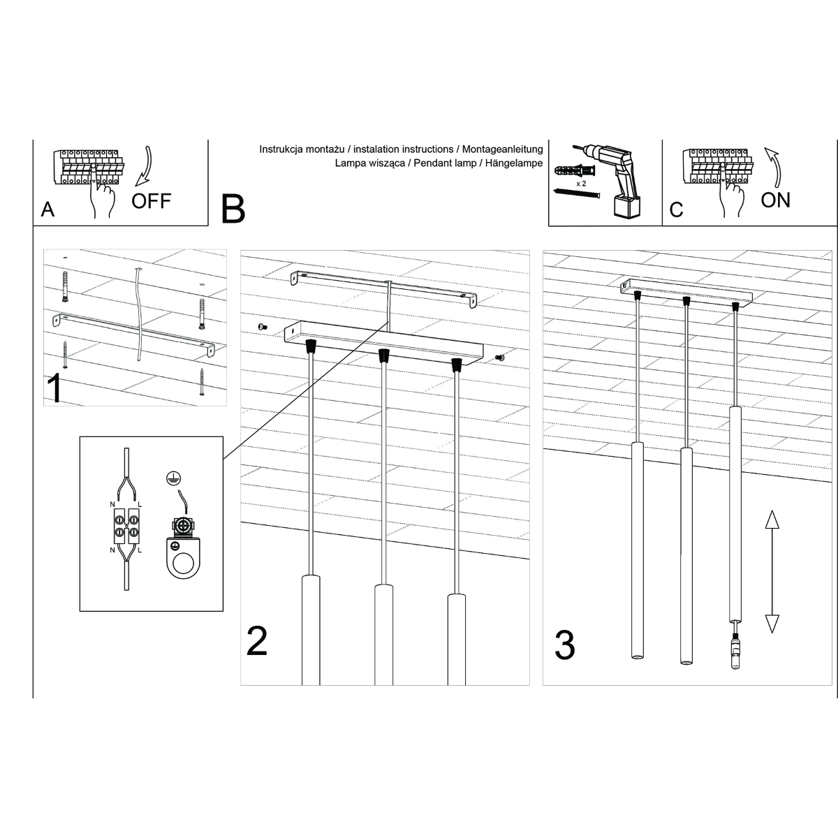 Suspension Acier Vert Olive G9 3 Pastelo Line vert, EDEN