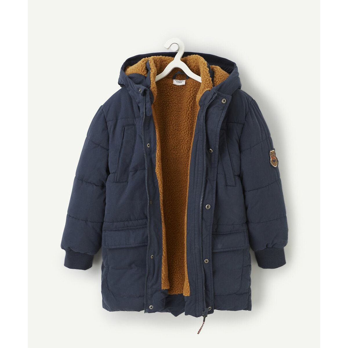 Warm Hooded Padded Jacket, Mid-Length navy blue, TAPE A L'OEIL