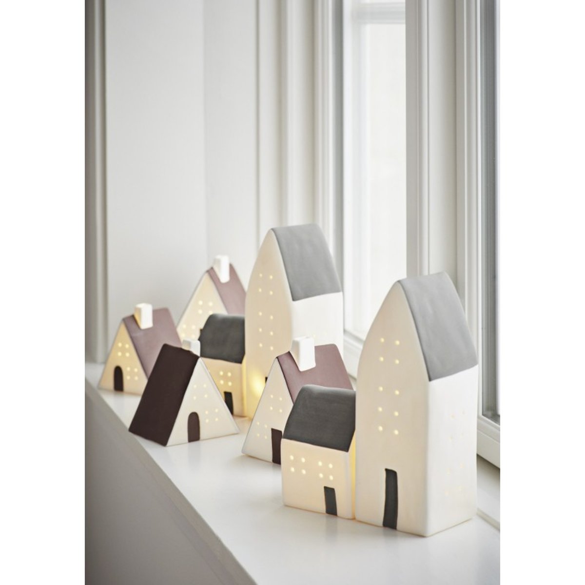 Petites maisons porcelaine led set de 2 blanc, MADAM STOLTZ