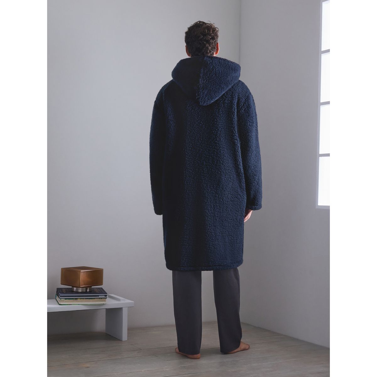 Robe de chambre zippé en peau lainée bleu marine, NEXT
