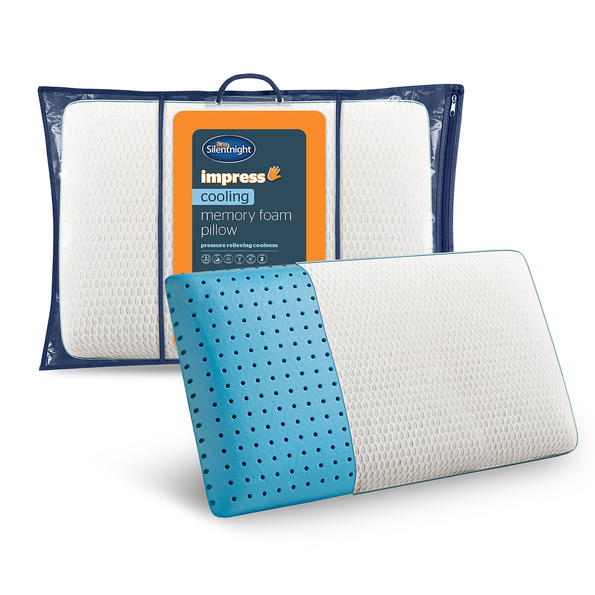 Impress Cooling Memory Foam Pillow white, SILENTNIGHT