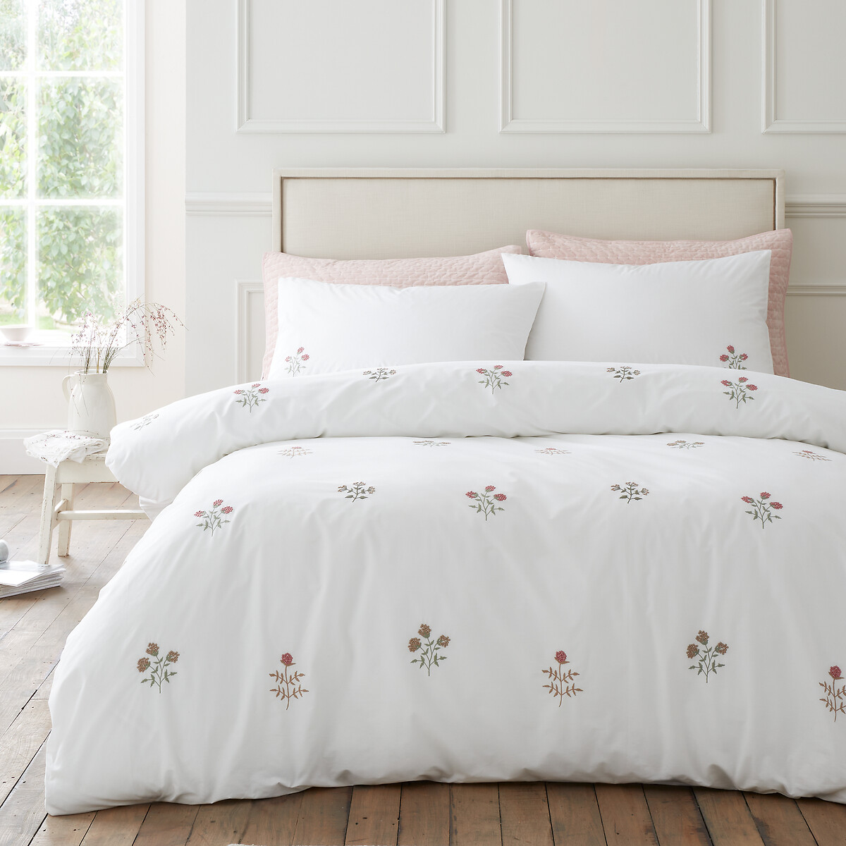 Adeline Floral Embroidered 200 Thread Count Cotton Duvet Cover Set white, BIANCA FINE LINENS