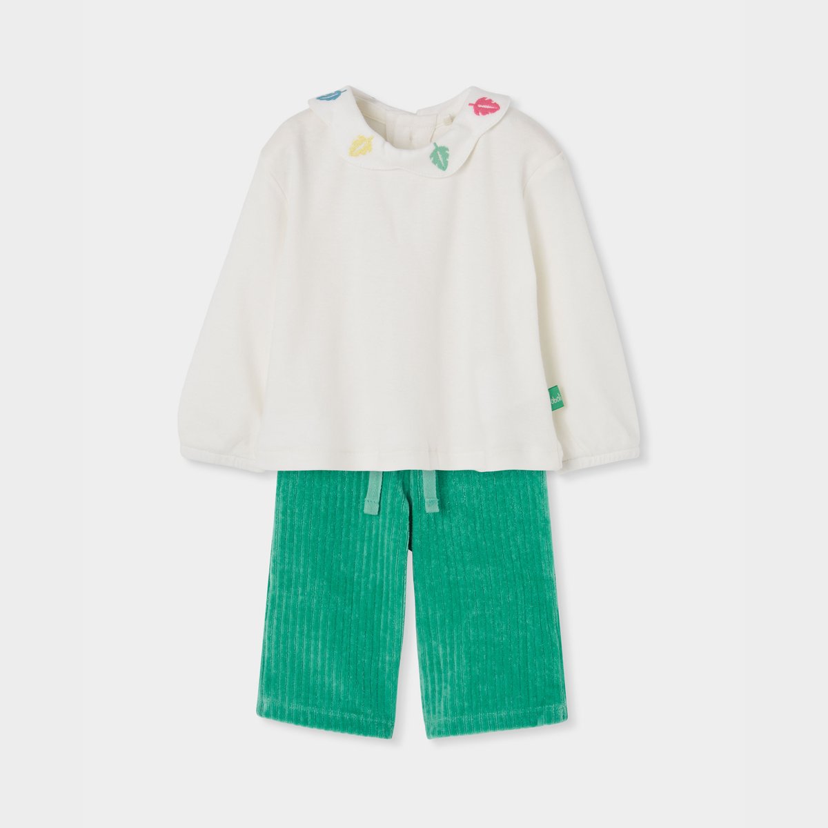 Ensemble bébé fille en maille brodé feuilles blanc, BOBOLI