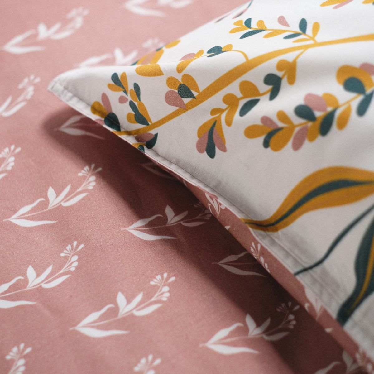 Parure de lit 2 personnes imprimé coton SUNSHINE FLORA rose, TODAY