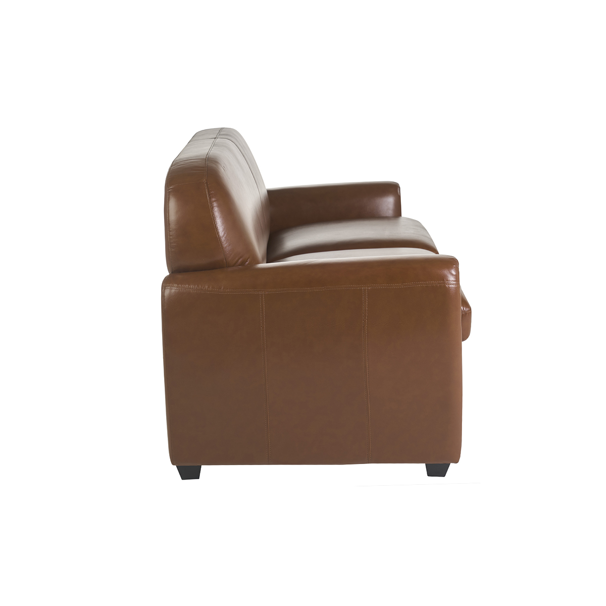 Canapé convertible vintage 3 places cuir marron et bois noir avec matelas 9 cm CLUB marron, MILIBOO