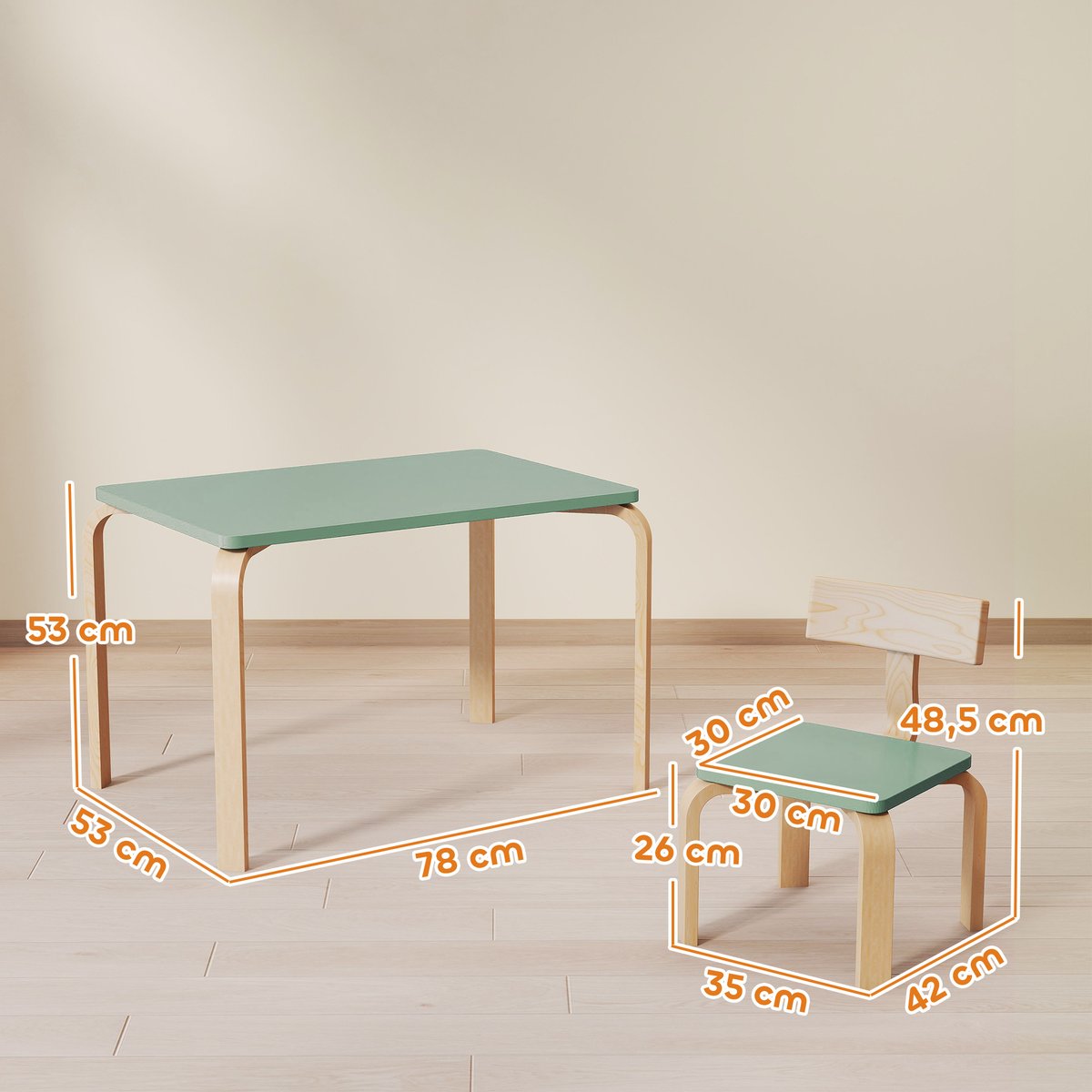 Ensemble table et chaises pour enfants Bois vert et bois naturel, AIYAPLAY