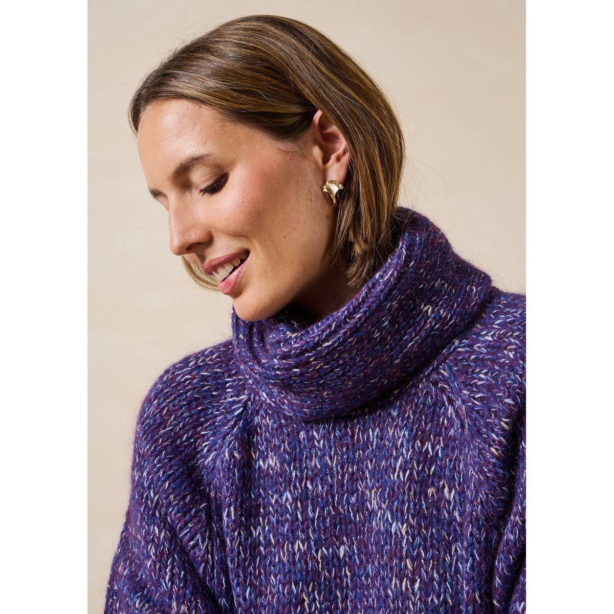 Pull court irisé manches longues col boule violet, LA FEE MARABOUTEE