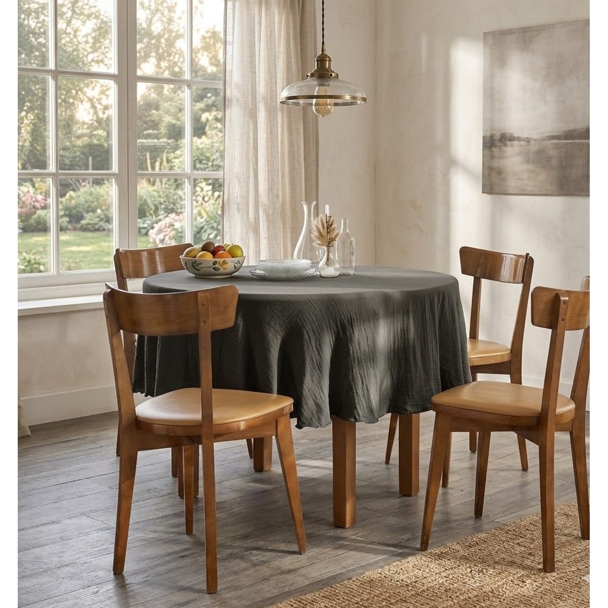 Nappe ronde en gaze de coton Gaia gris_fonce, EDEN