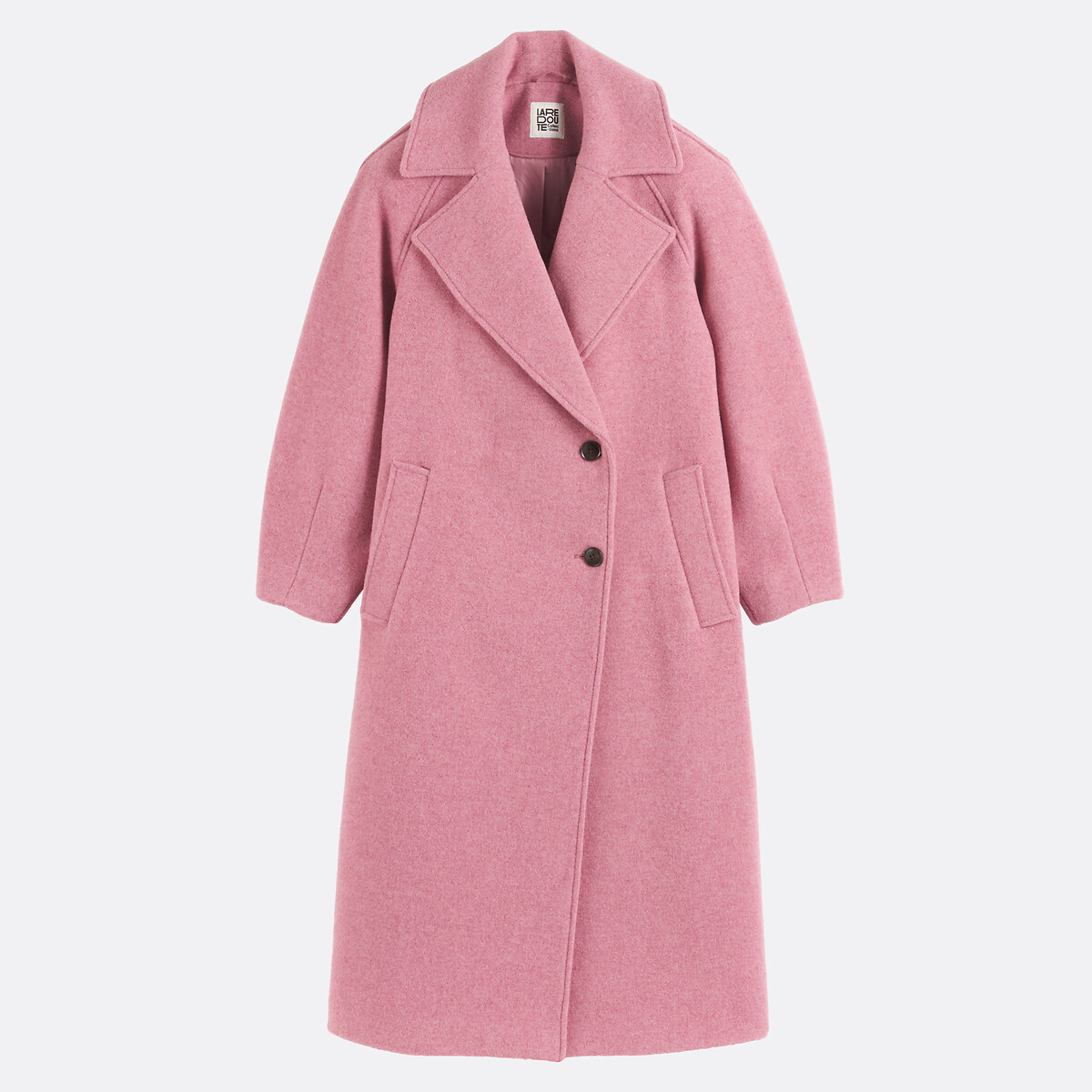 Abrigo largo con cierre asimétrico, mezcla de lana rosa palo, LA REDOUTE COLLECTIONS