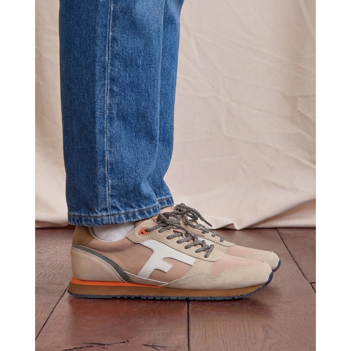 Running tissu suede ELM beige et camel, FAGUO