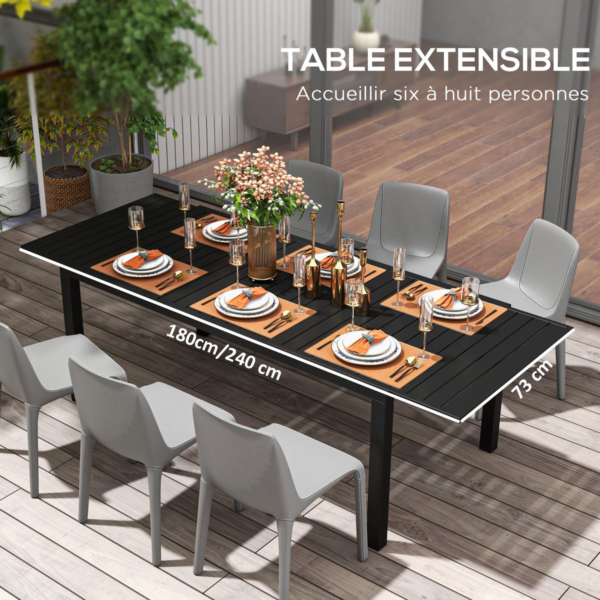 Table à manger d'extérieur extensible noir, OUTSUNNY