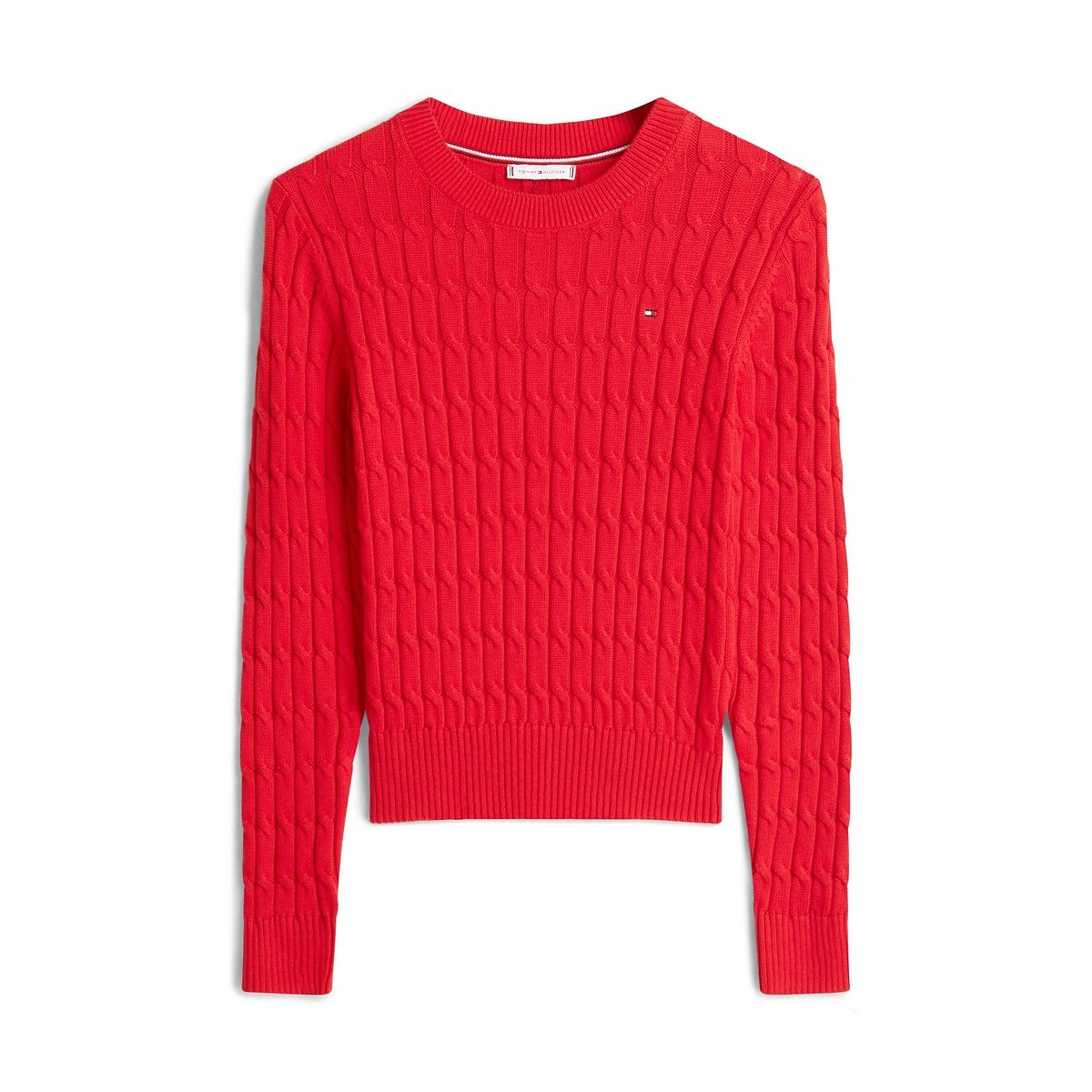 Cable Knit Long Sleeve Crew Neck Jumper red, TOMMY HILFIGER