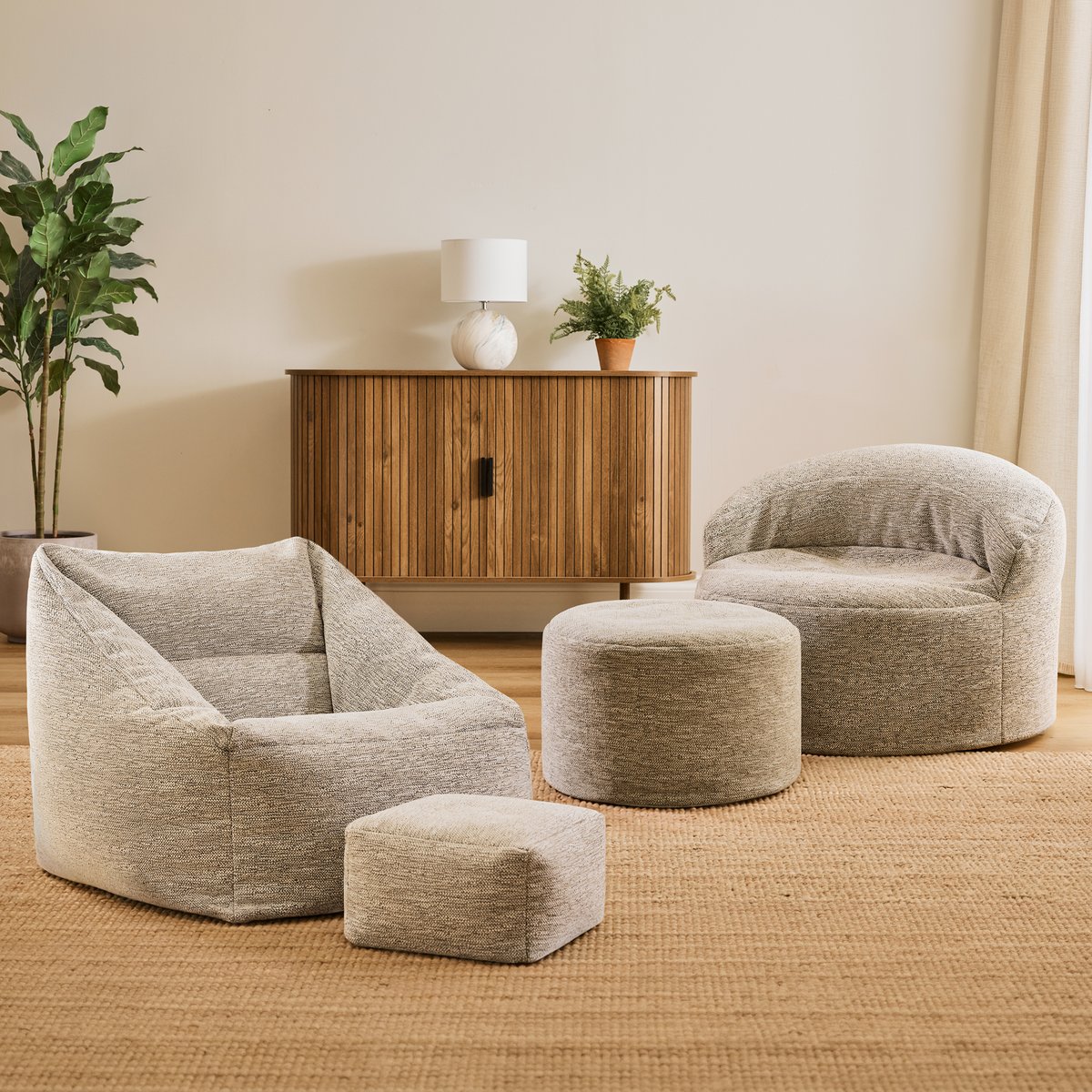Pouf fauteuil salon en tissu tissé Oeko-Tex® - NATALIA naturel beige, ICON