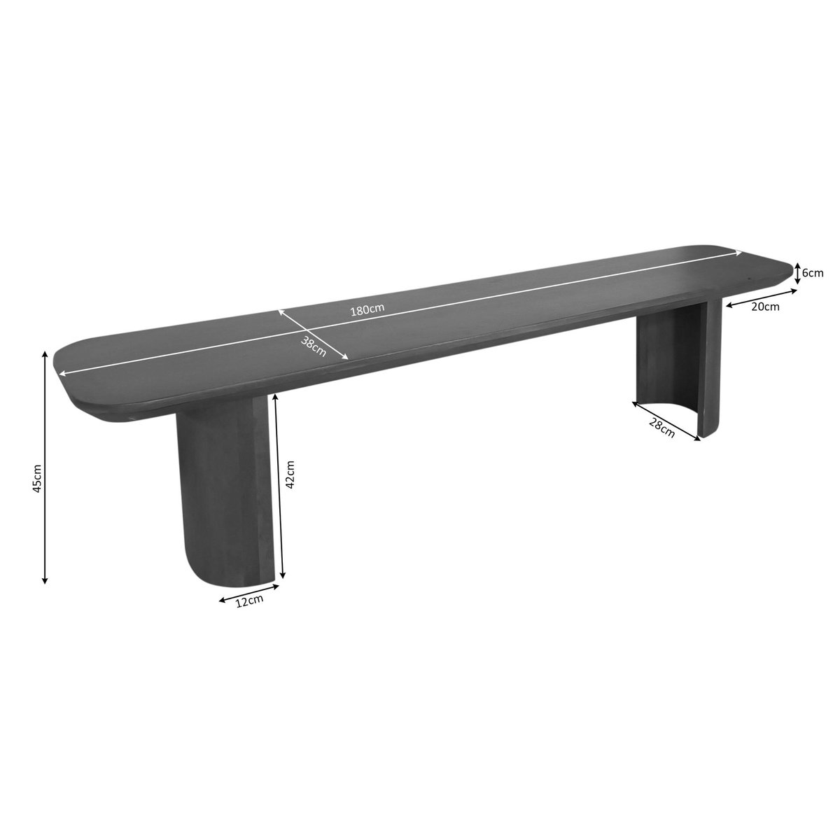 Banc de salle à manger bois foncé pieds courbes 180 cm ALMA marron, PIER IMPORT