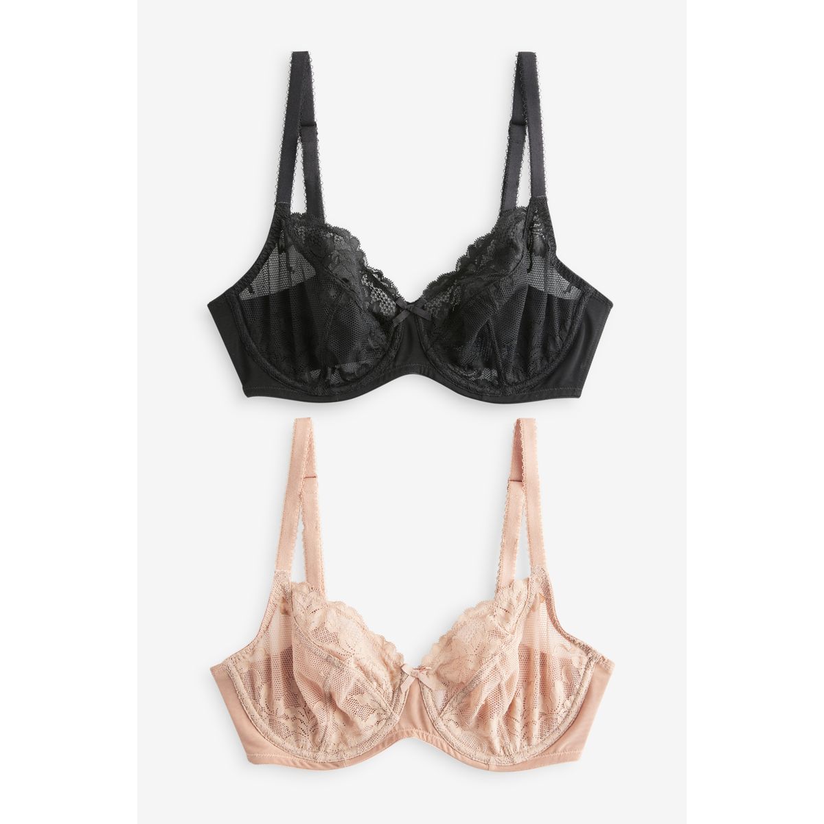 Soutien-gorge en dentelle, lot de 2 noir/praline nude, NEXT