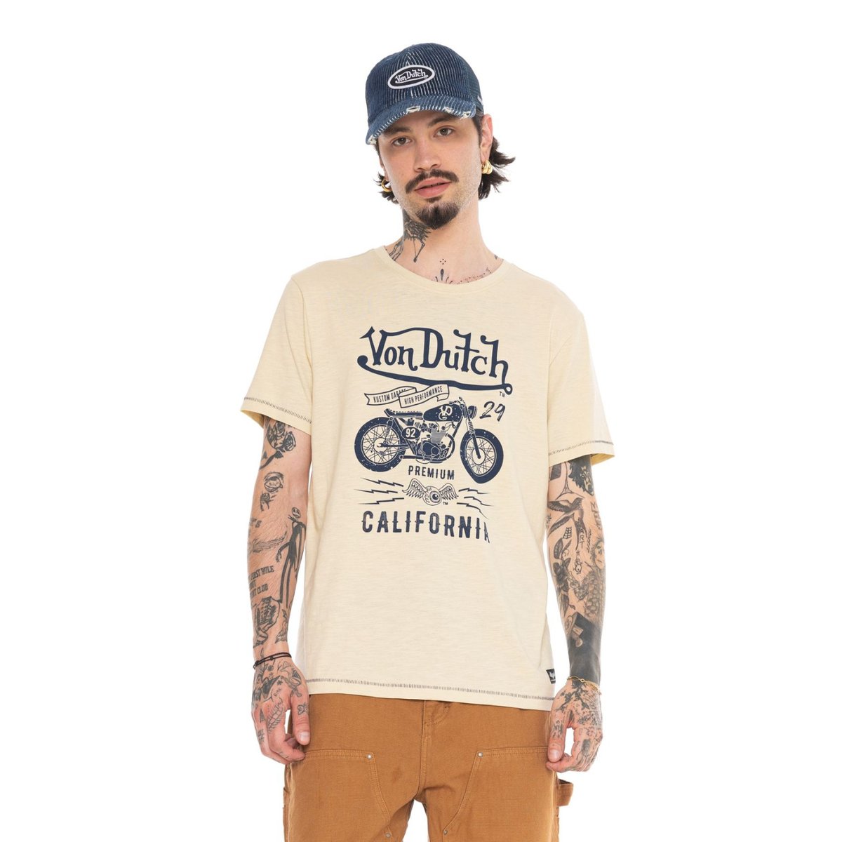 Tee shirt coton ZANE beige/bleu marine, VON DUTCH