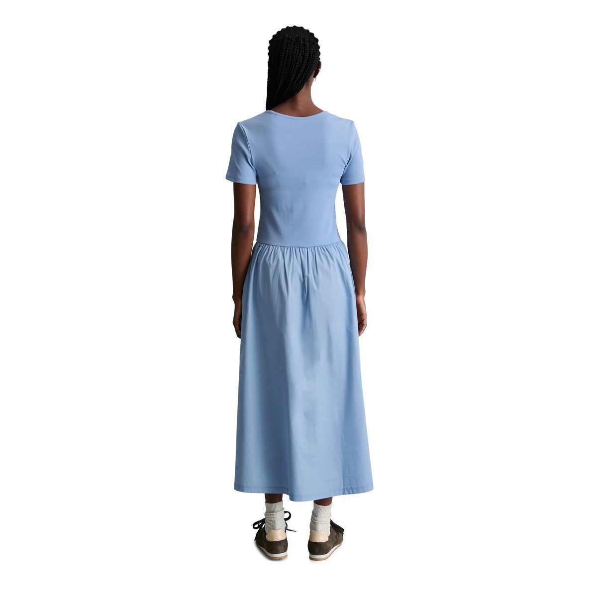 Robe en jersey flare avec jupe en popeline de coton bleu moyen, MARC O’POLO DENIM